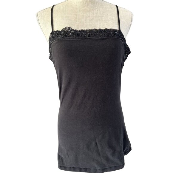 Express Womens Black Lace w/Sequin Trim Camisole L - Picture 1 of 6
